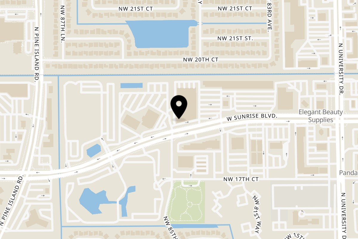 Map showing the location of Grande Pizza on 8373 W Sunrise Blvd in Plantation